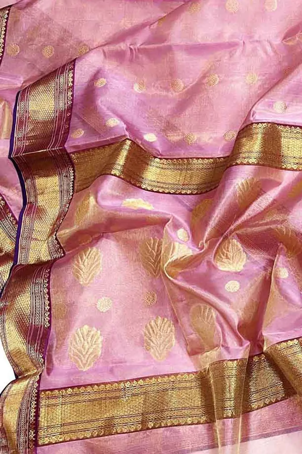 Exquisite Pink Chanderi Handloom Tissue Silk Saree