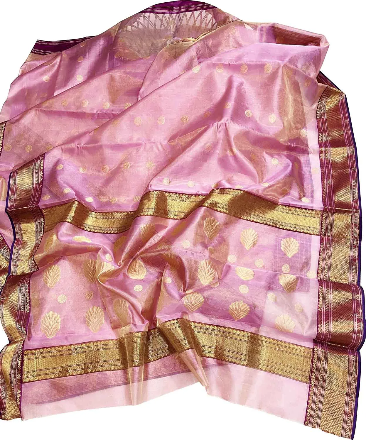 Exquisite Pink Chanderi Handloom Tissue Silk Saree