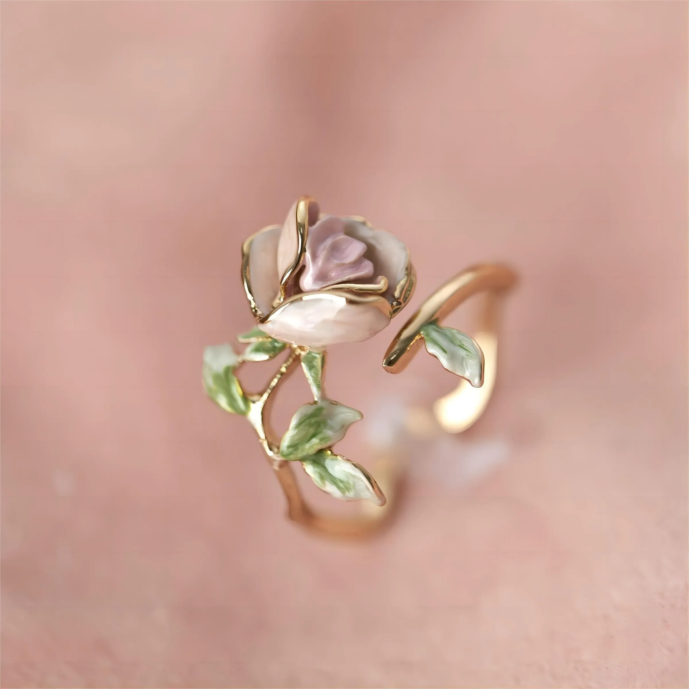 Exquisite Pink Rose Open Ring