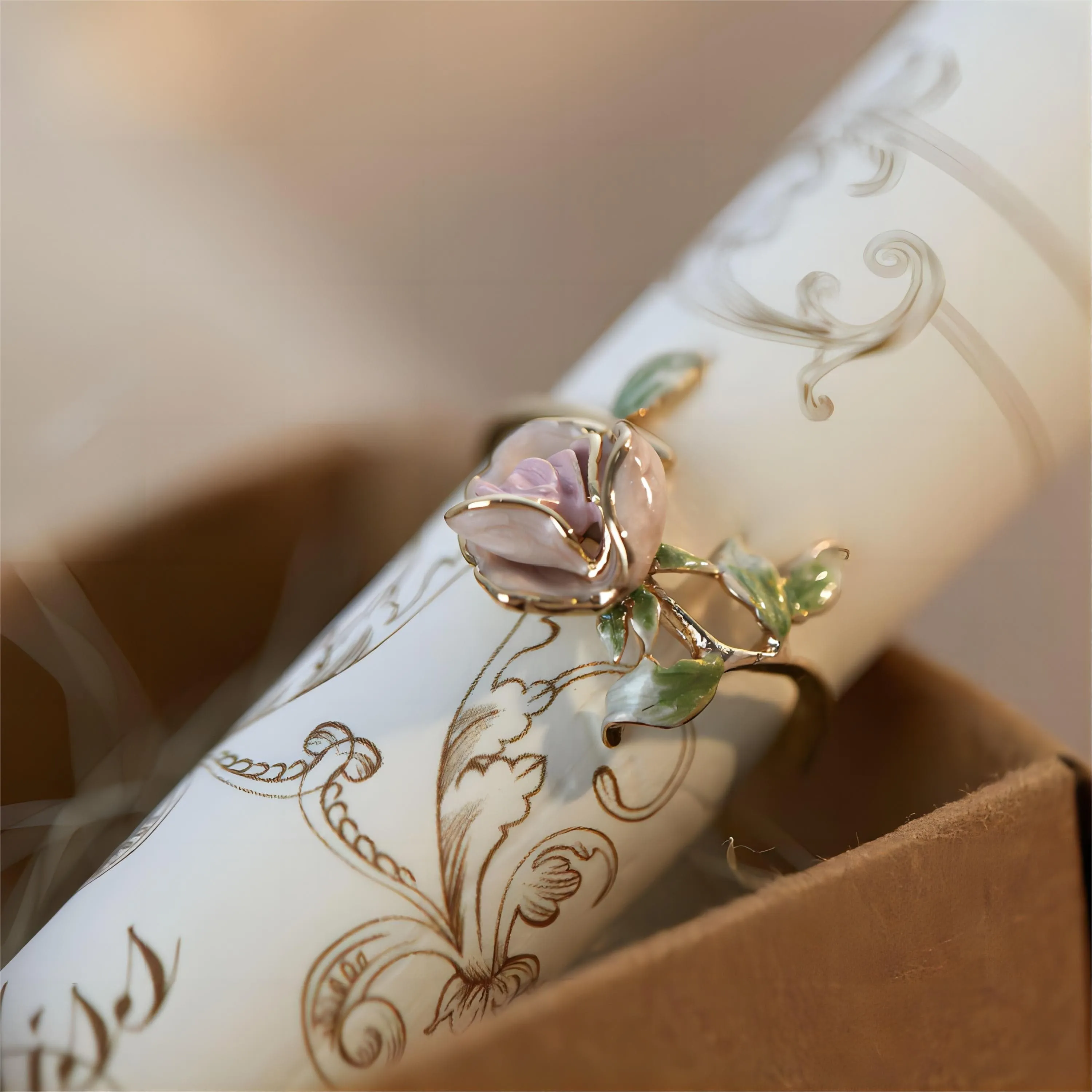 Exquisite Pink Rose Open Ring