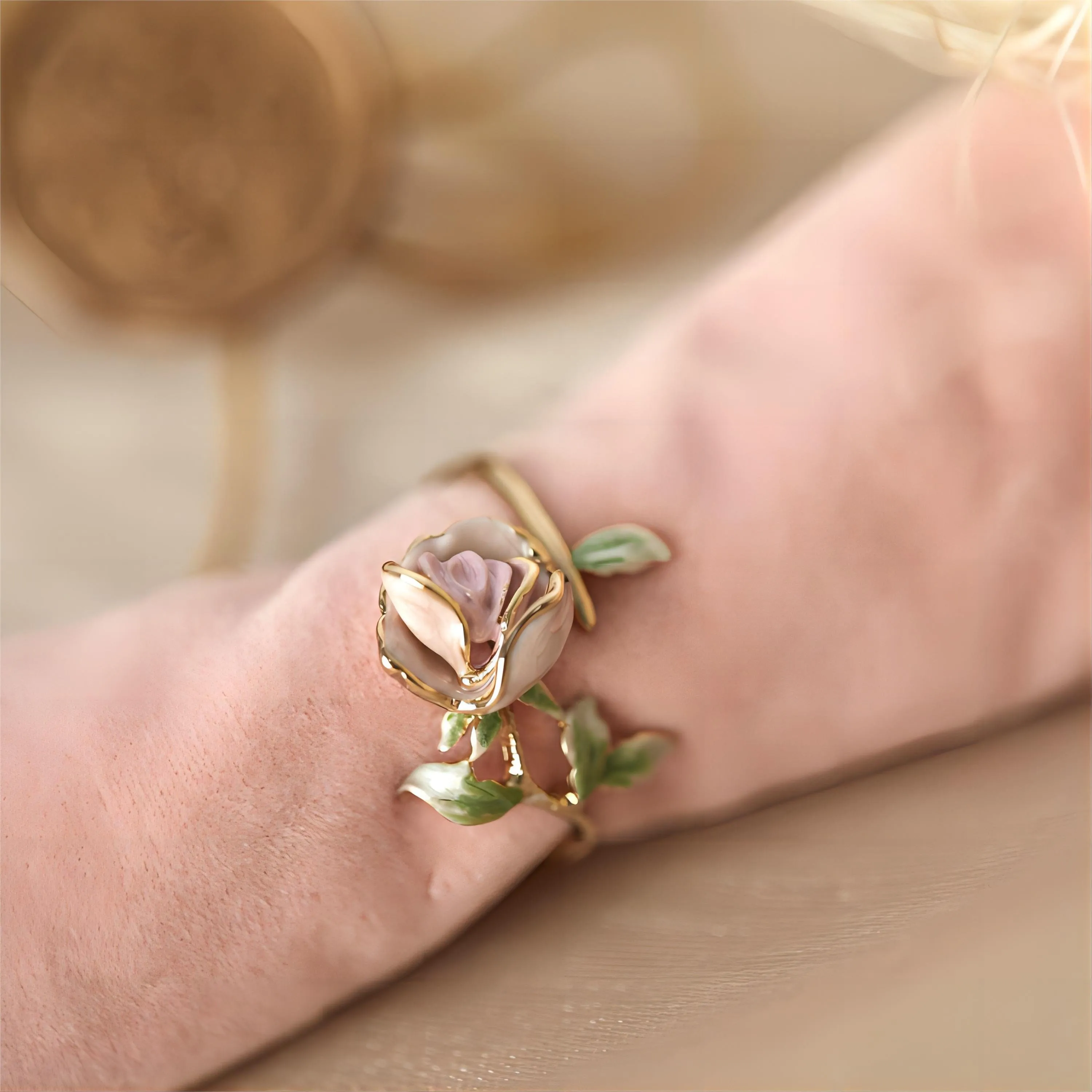 Exquisite Pink Rose Open Ring