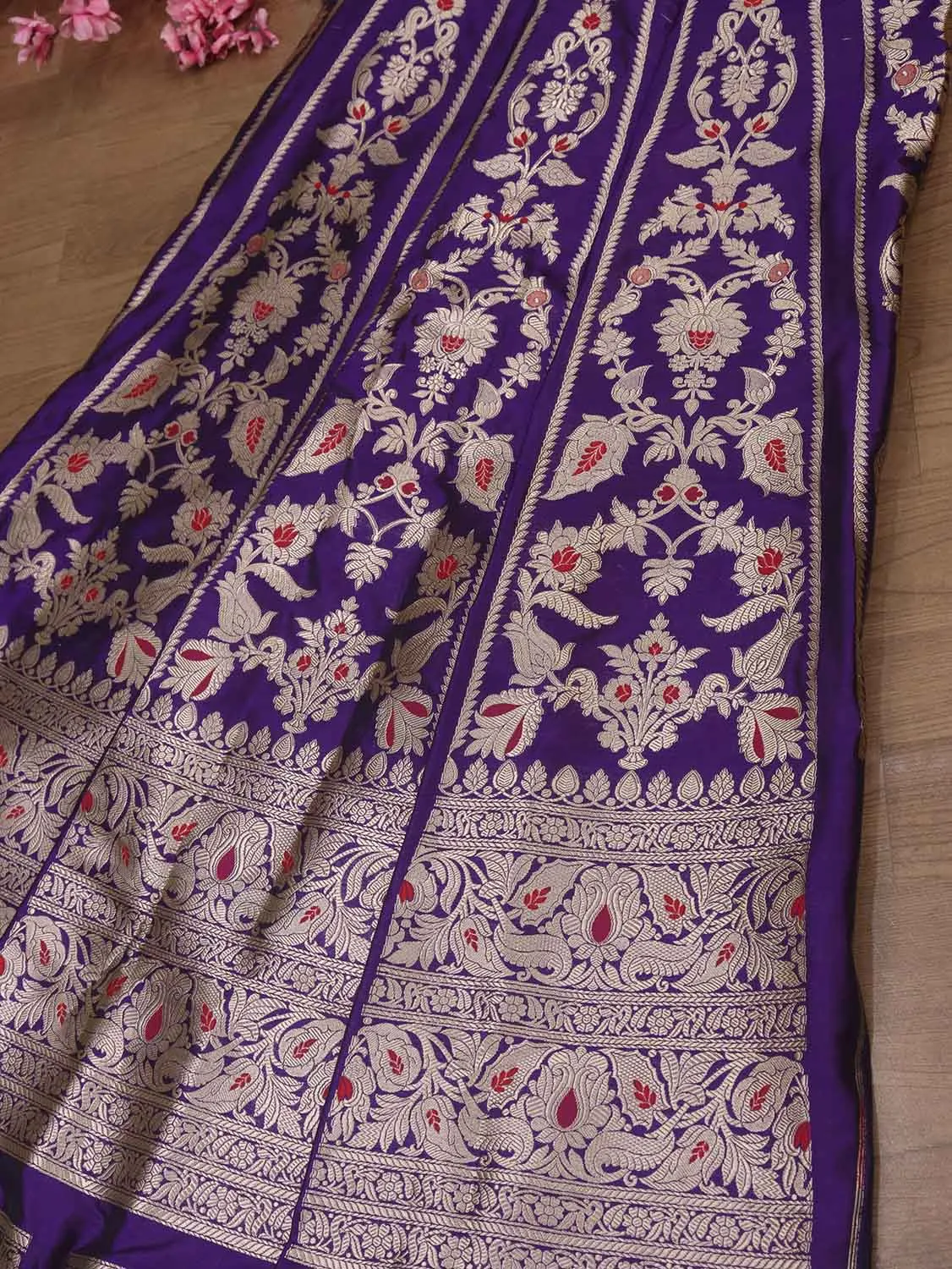 Exquisite Purple Banarasi Katan Silk Lehenga Set - Unstitched