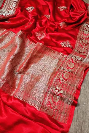 Exquisite Red Banarasi Silk Saree - Handloom Luxury