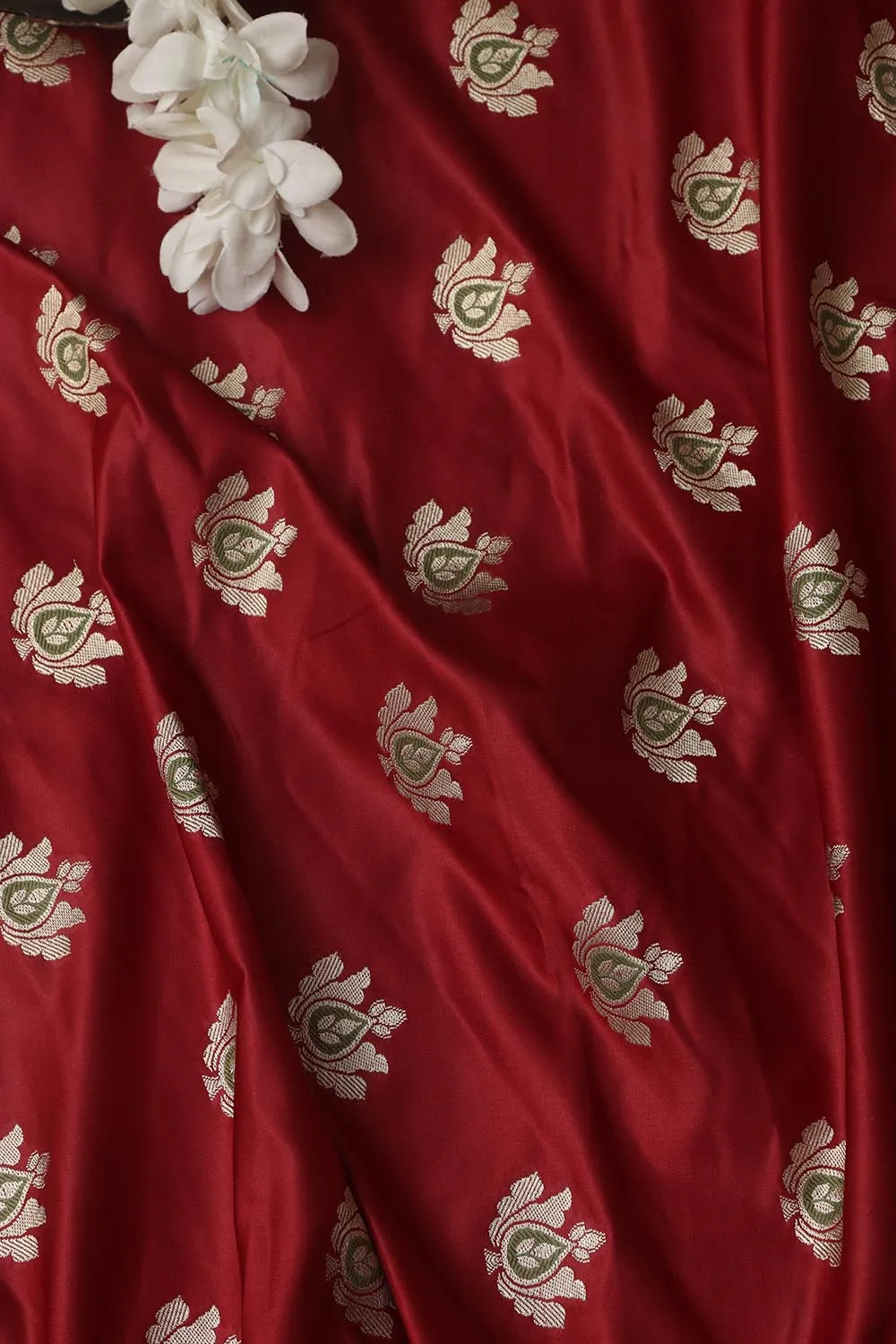 Exquisite Red Banarasi Silk Unstitched Meenakari Lehenga Set