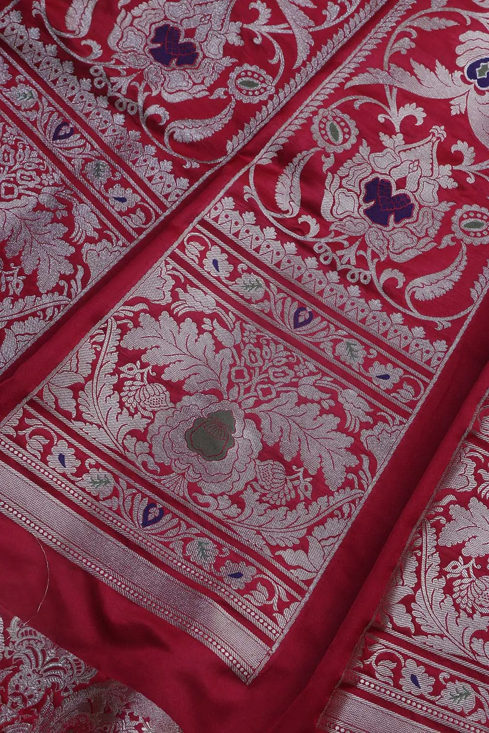 Exquisite Red Banarasi Silk Unstitched Meenakari Lehenga Set