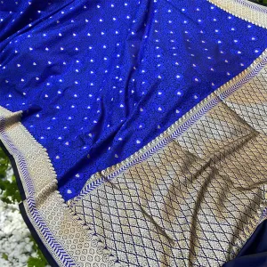 Exquisite Royal Blue Pure Katan Silk Banarasi Saree