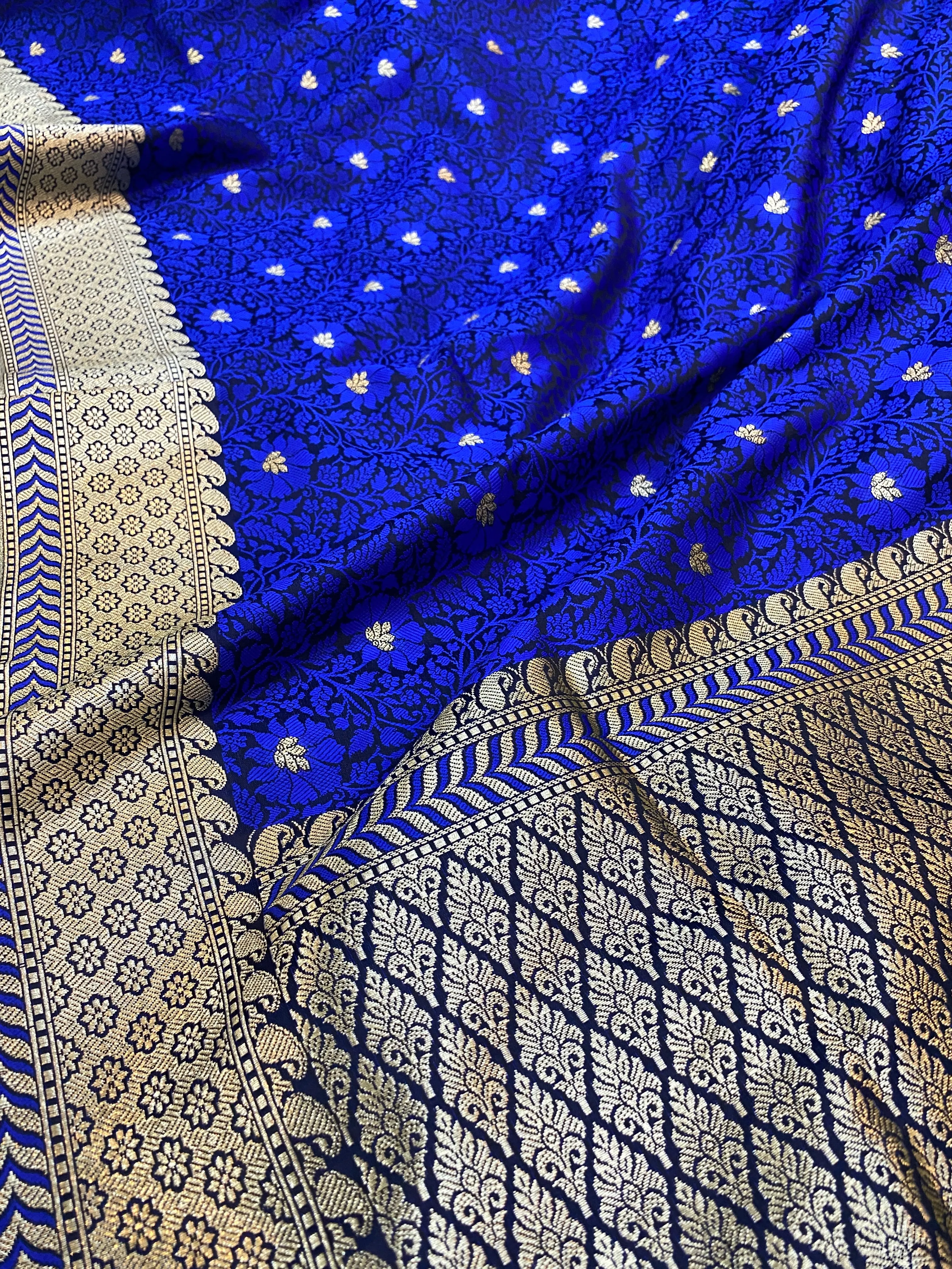 Exquisite Royal Blue Pure Katan Silk Banarasi Saree