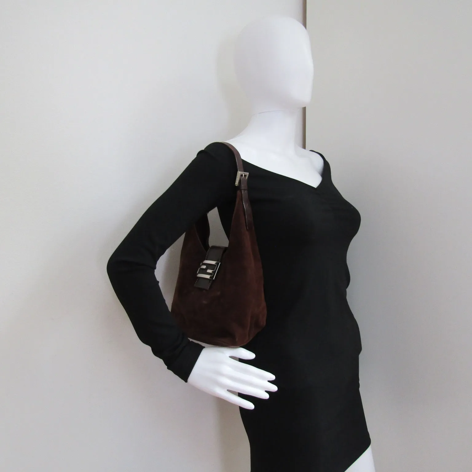 FENDI Shoulder Bag in Brown Suede