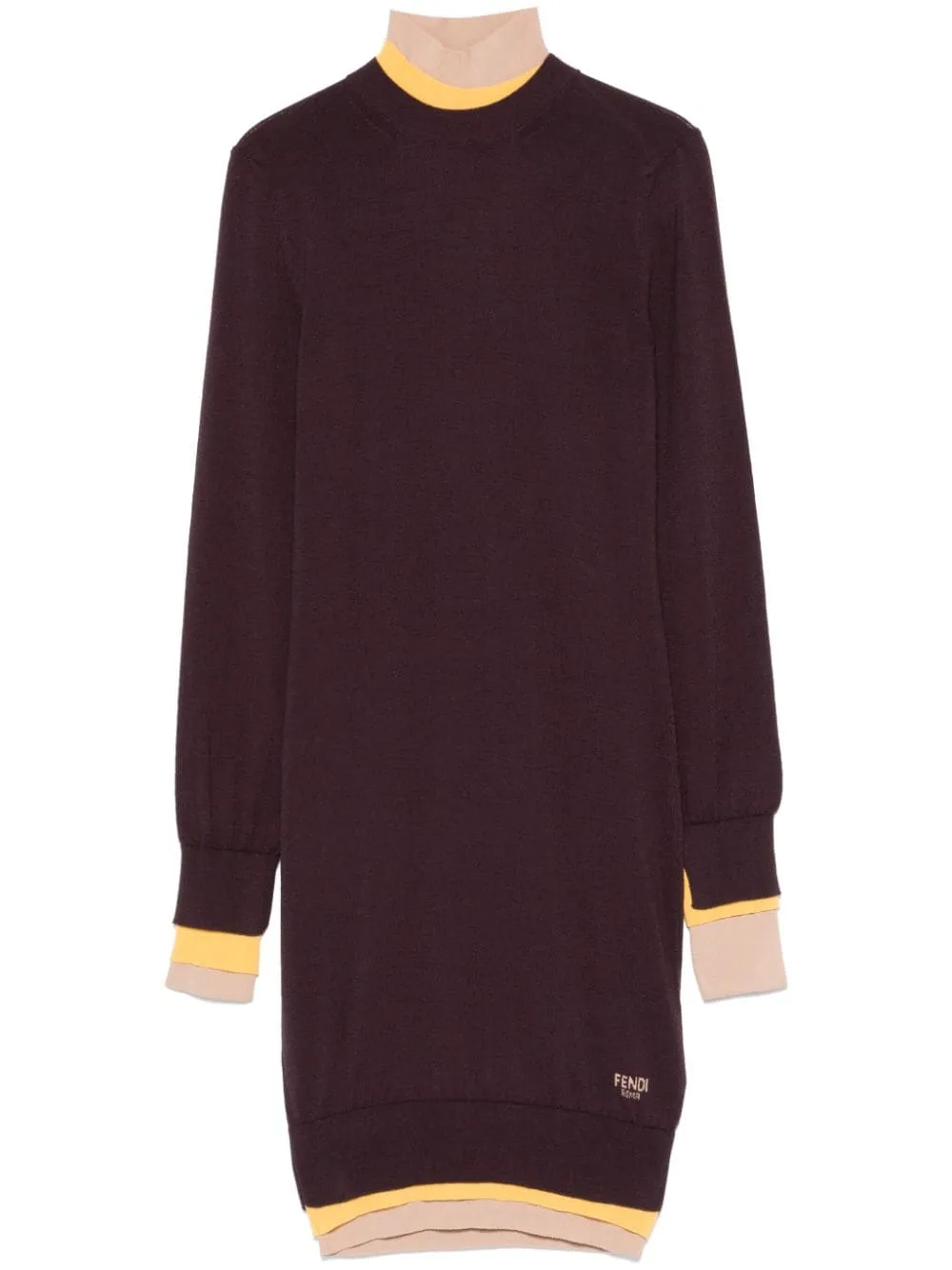 FENDI Thigh-Length Knit Dress with High Neck and Long Sleeves
