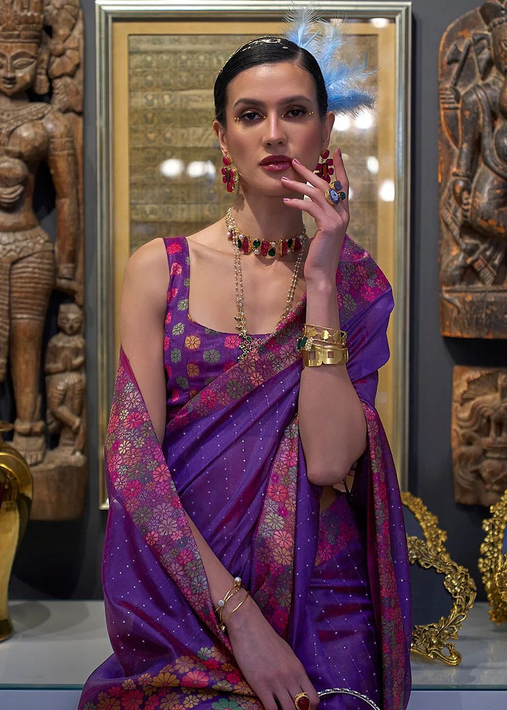 Festive Look Exquisite Purple Dual Tone Organza Silk Saree