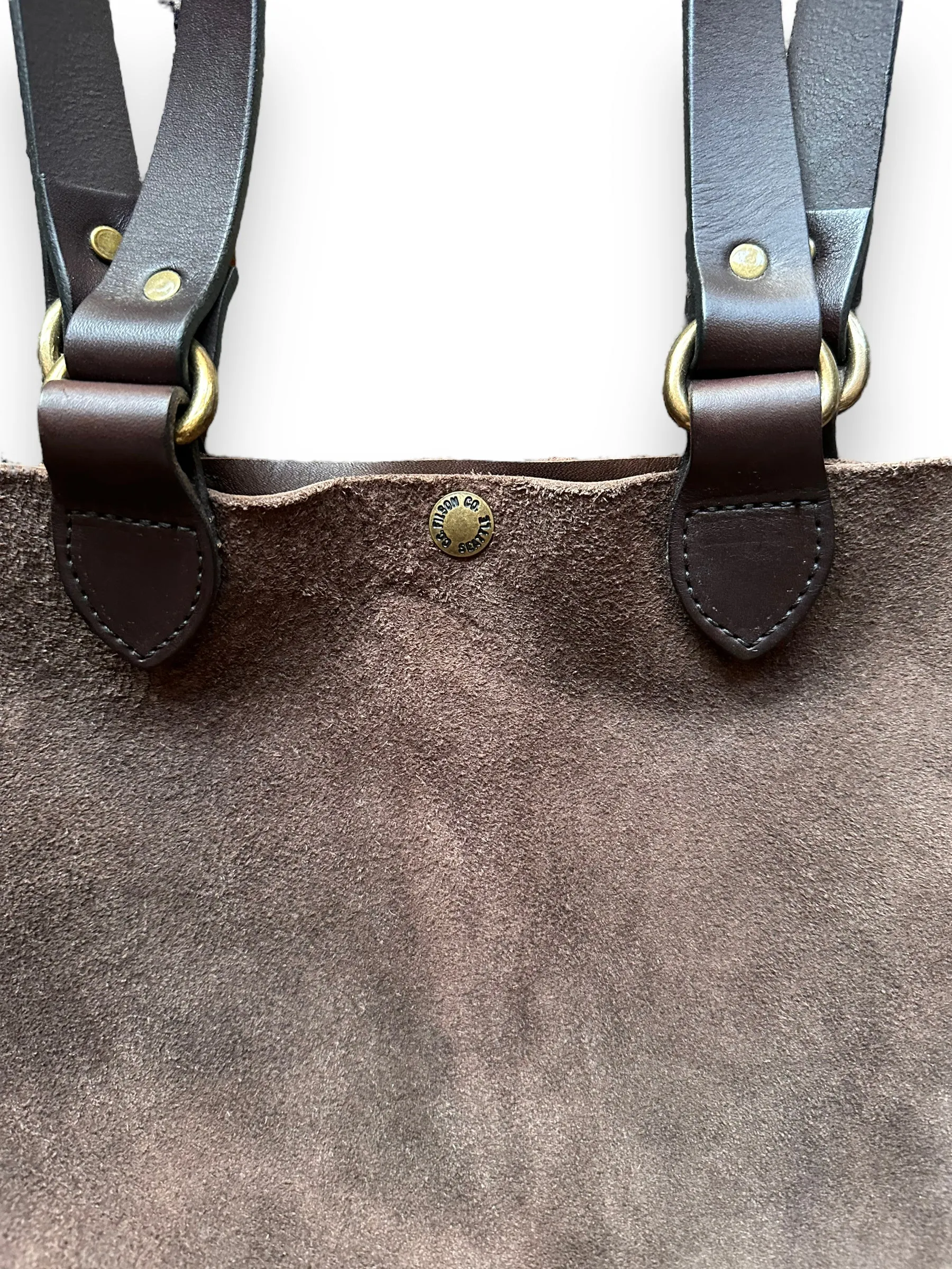 Filson Brown Roughout Leather Tote Bag SZ S |  Barn Owl Vintage Goods | Vintage Filson Workwear Seattle