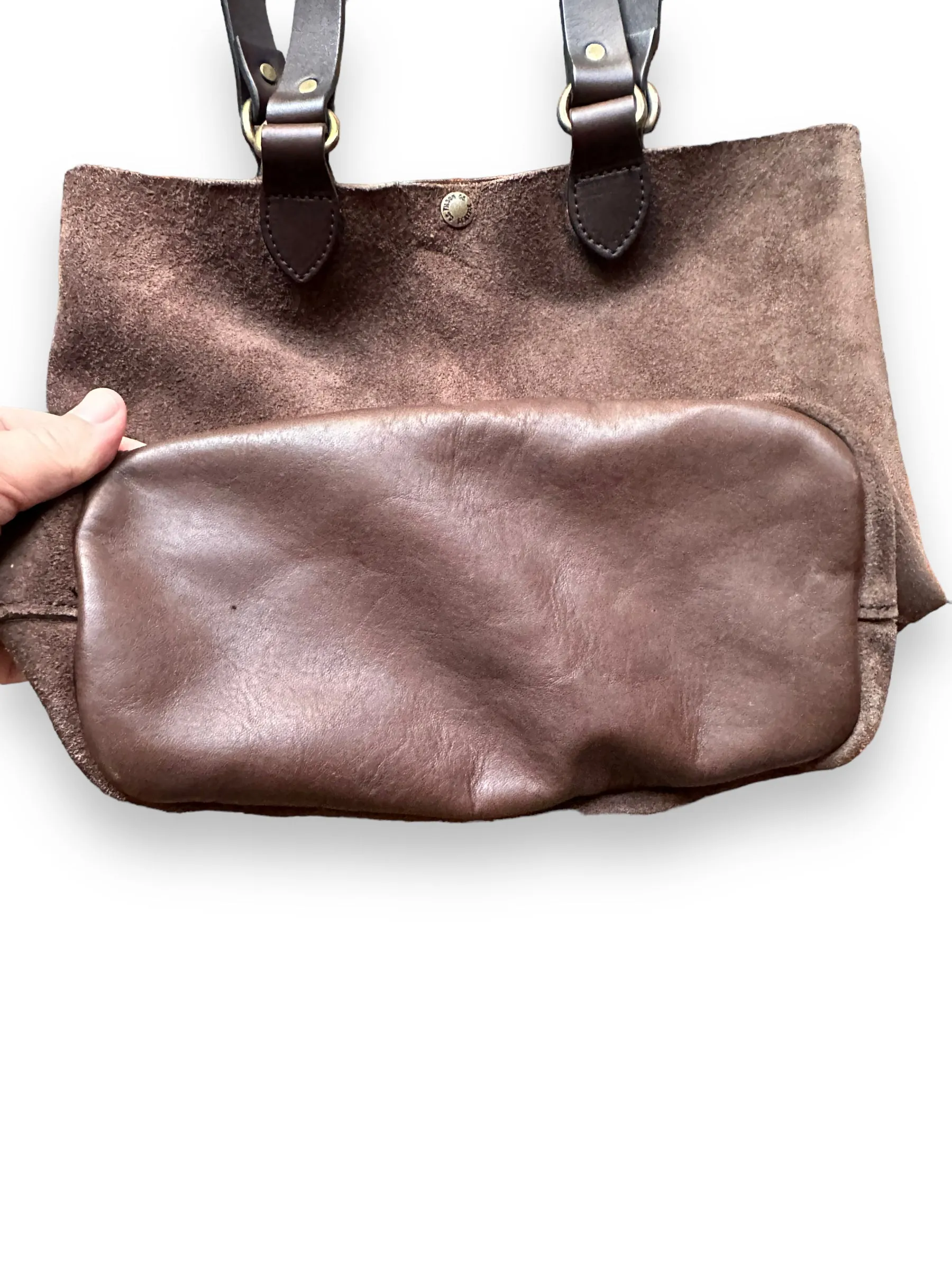 Filson Brown Roughout Leather Tote Bag SZ S |  Barn Owl Vintage Goods | Vintage Filson Workwear Seattle