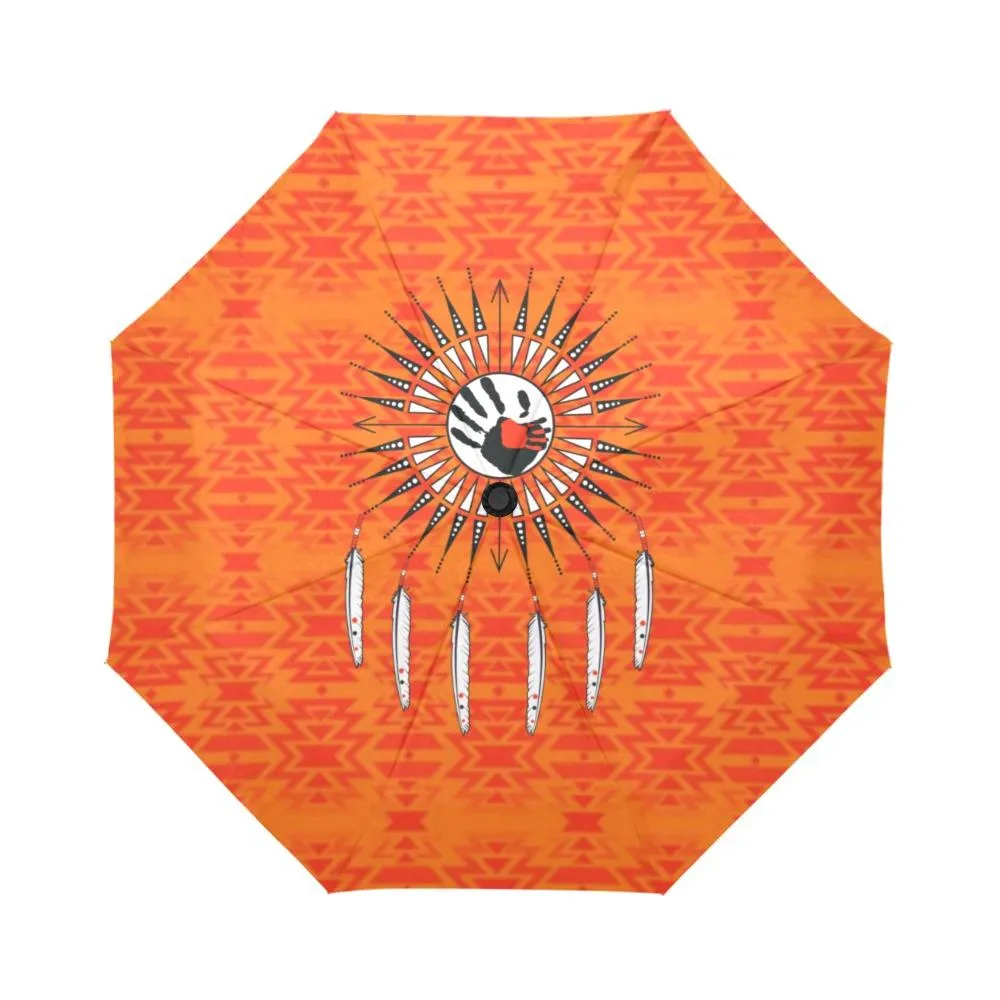Fire Colors and Turquoise Orange Feather Directions Auto-Foldable Umbrella