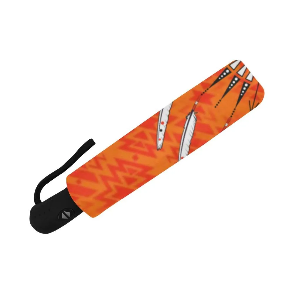 Fire Colors and Turquoise Orange Feather Directions Auto-Foldable Umbrella