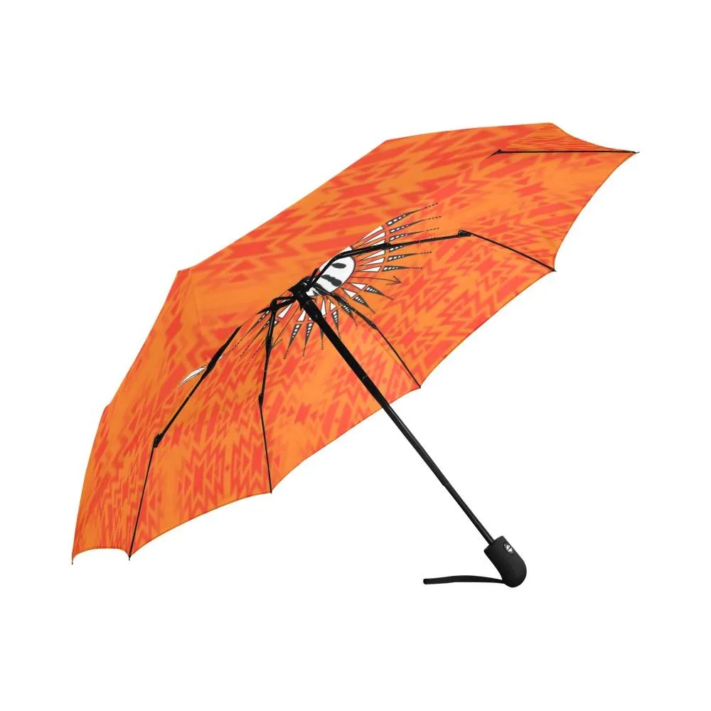Fire Colors and Turquoise Orange Feather Directions Auto-Foldable Umbrella