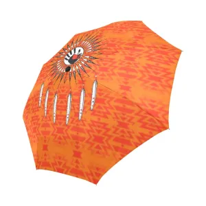 Fire Colors and Turquoise Orange Feather Directions Auto-Foldable Umbrella