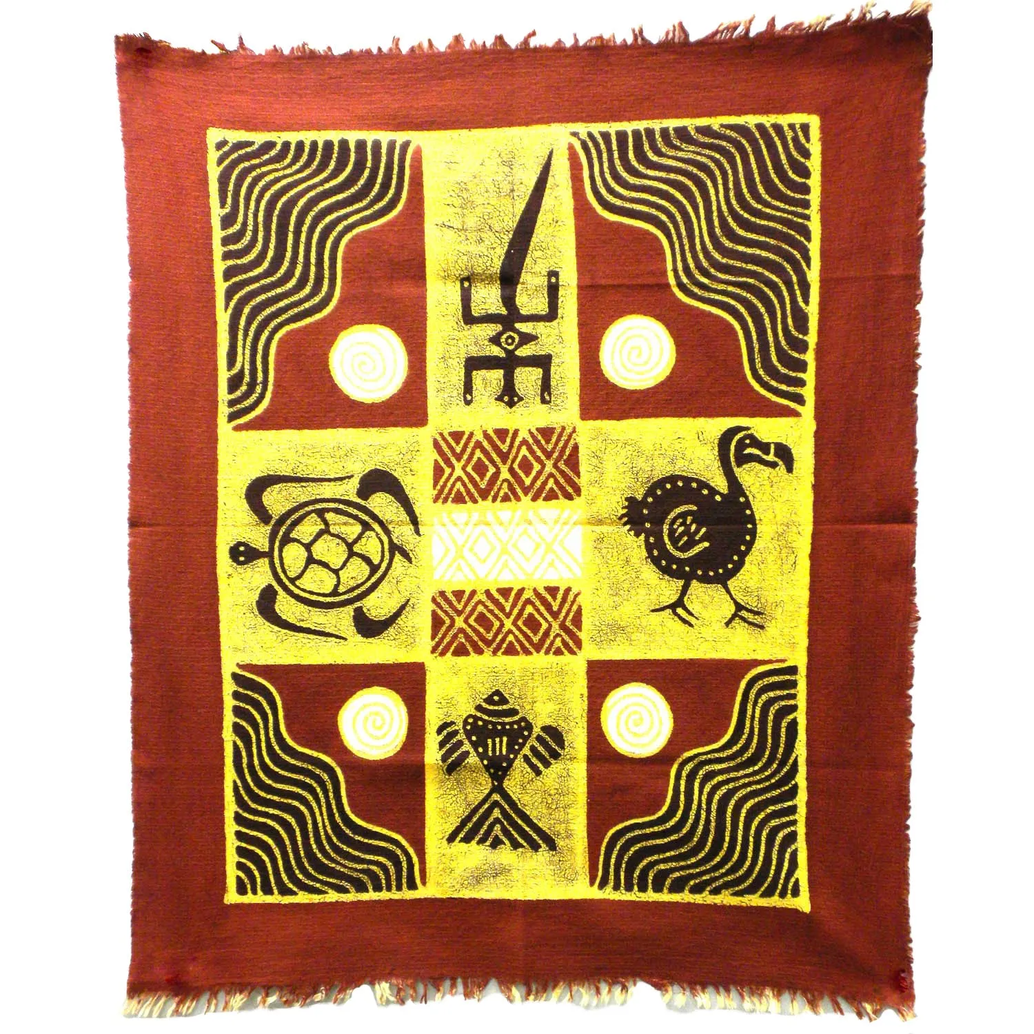Four Creatures Batik in Red/Maroon Tonga Textiles