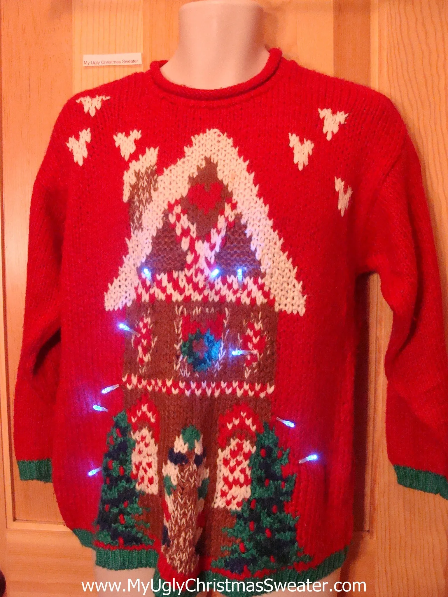 Funny Christmas Sweater with Lights 80s HUGE Gingerbread House