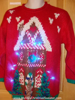 Funny Christmas Sweater with Lights 80s HUGE Gingerbread House