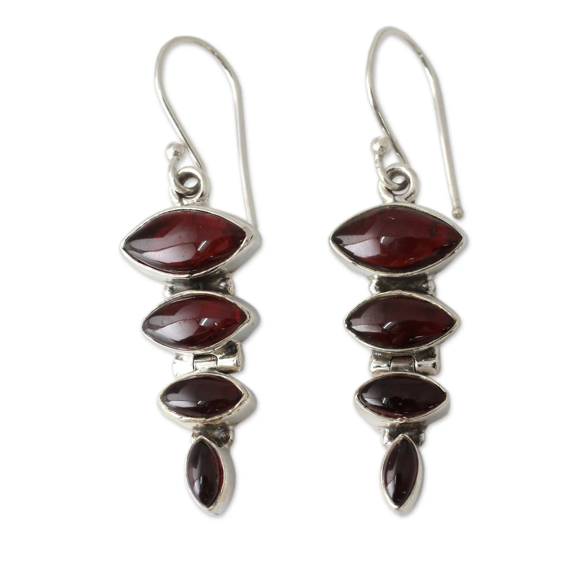 Garnet Cabochon Dangle Earrings Set in Sterling Silver - Romantic Quartet | NOVICA