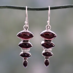 Garnet Cabochon Dangle Earrings Set in Sterling Silver - Romantic Quartet | NOVICA