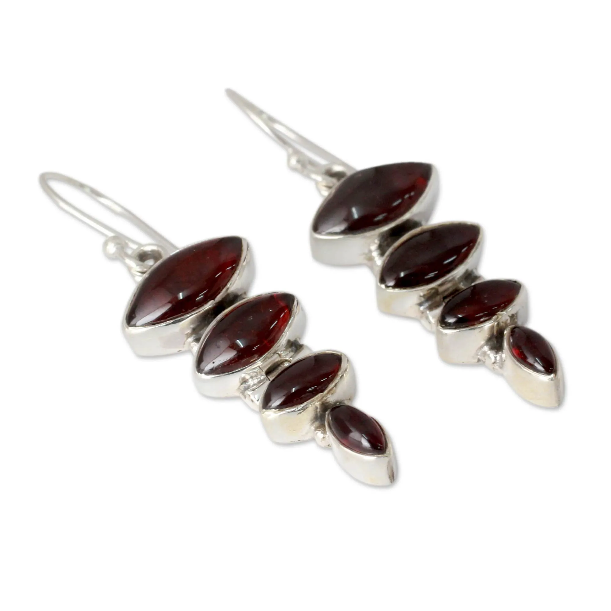 Garnet Cabochon Dangle Earrings Set in Sterling Silver - Romantic Quartet | NOVICA