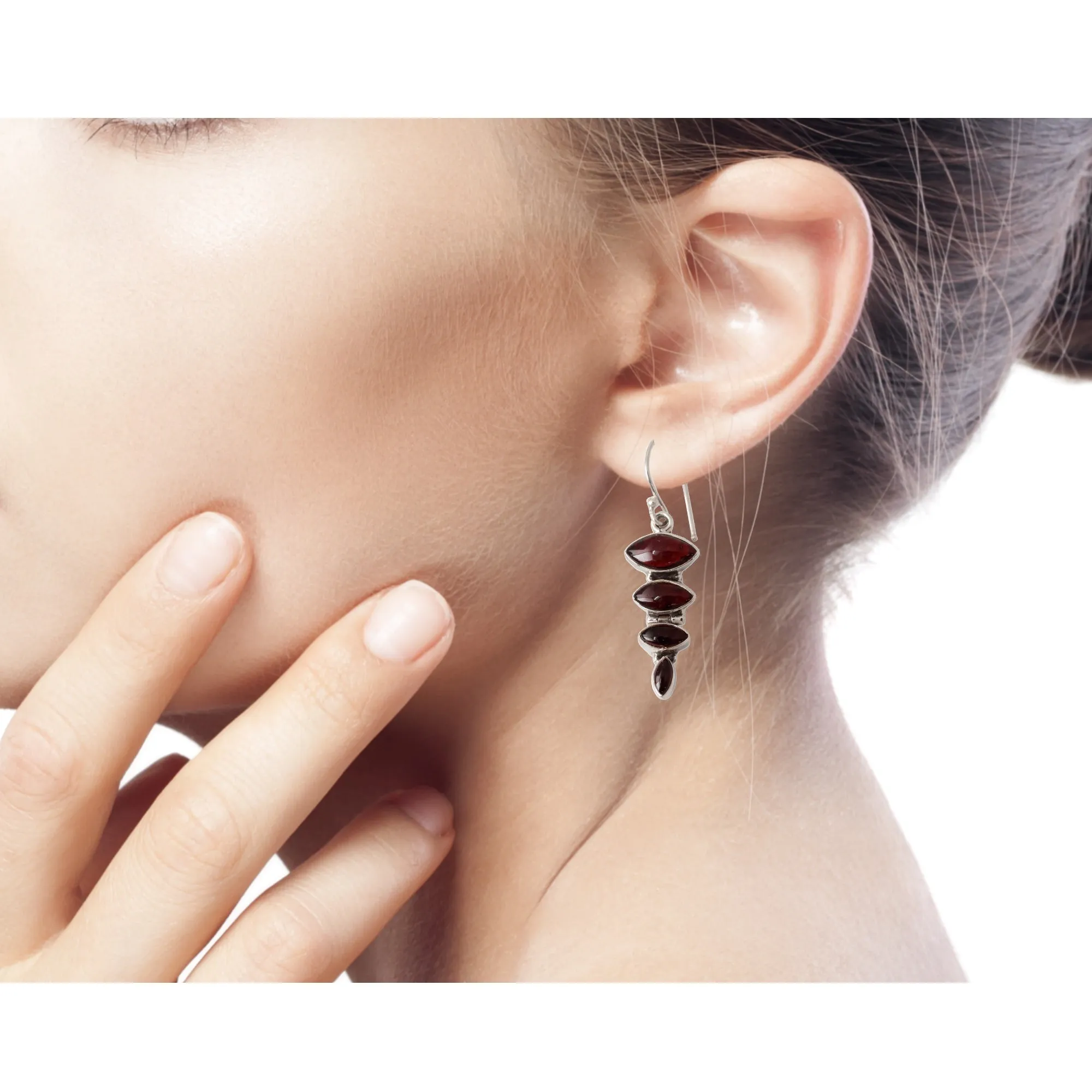 Garnet Cabochon Dangle Earrings Set in Sterling Silver - Romantic Quartet | NOVICA