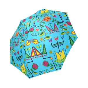 Geometric Floral Summer-Sky Blue Foldable Umbrella