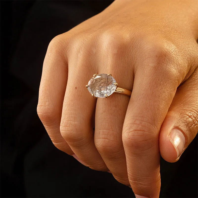 Gigi Ring, Tourmalinated Quartz, 9kt Yellow Gold