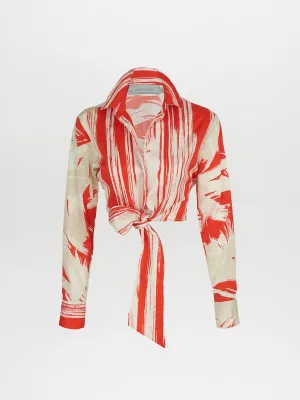 Gisela Blouse Coral Red Palm Print