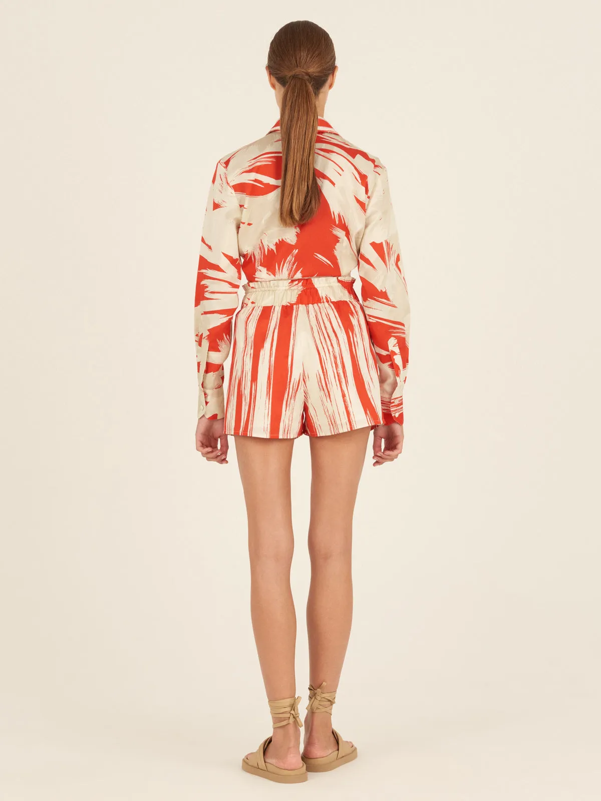 Gisela Blouse Coral Red Palm Print