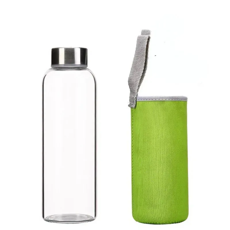 Glass Water Bottle with Stainless Steel Lid