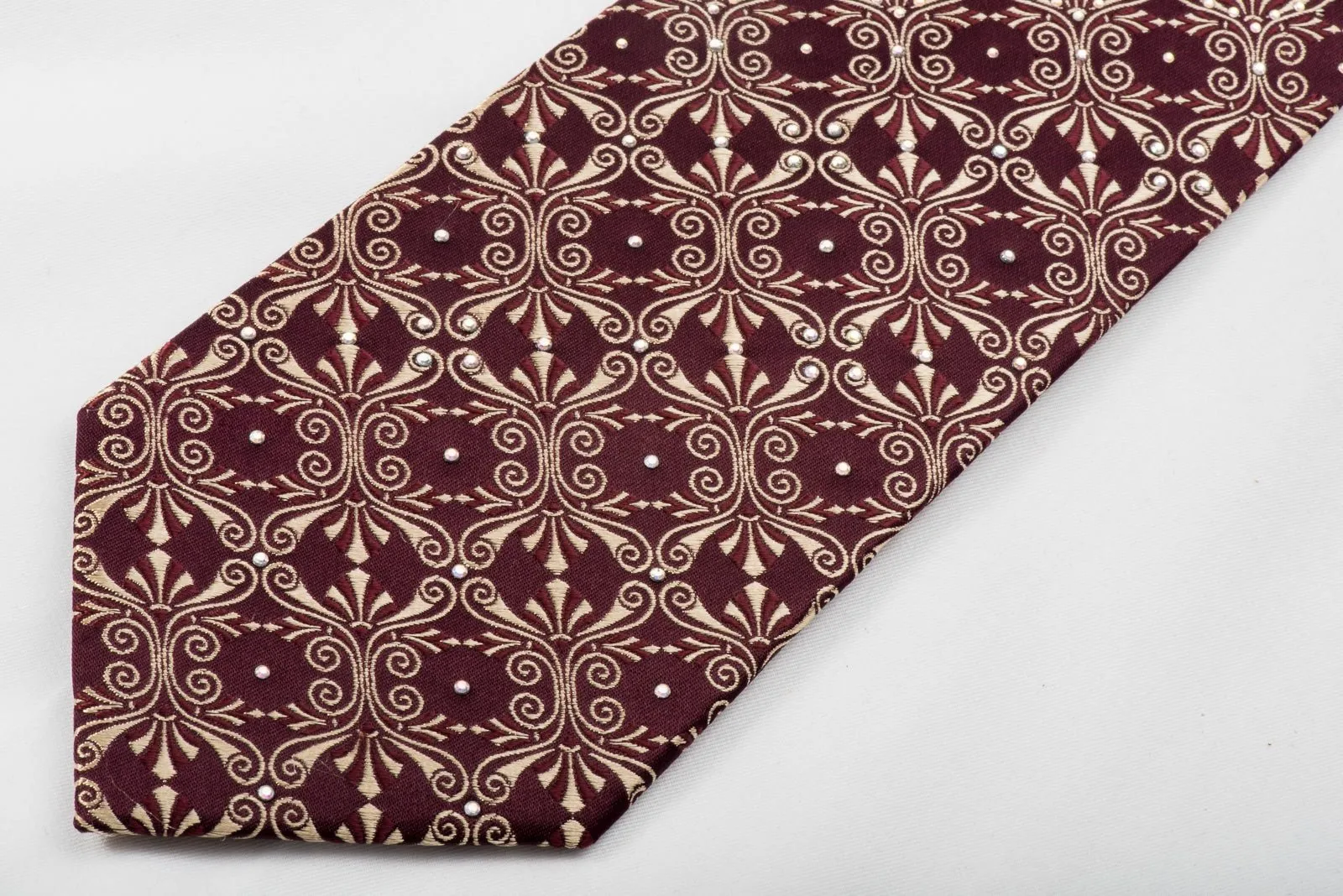 Golden Cartouche On Burgundy Crystal Tie Sparkling With Rhinestones
