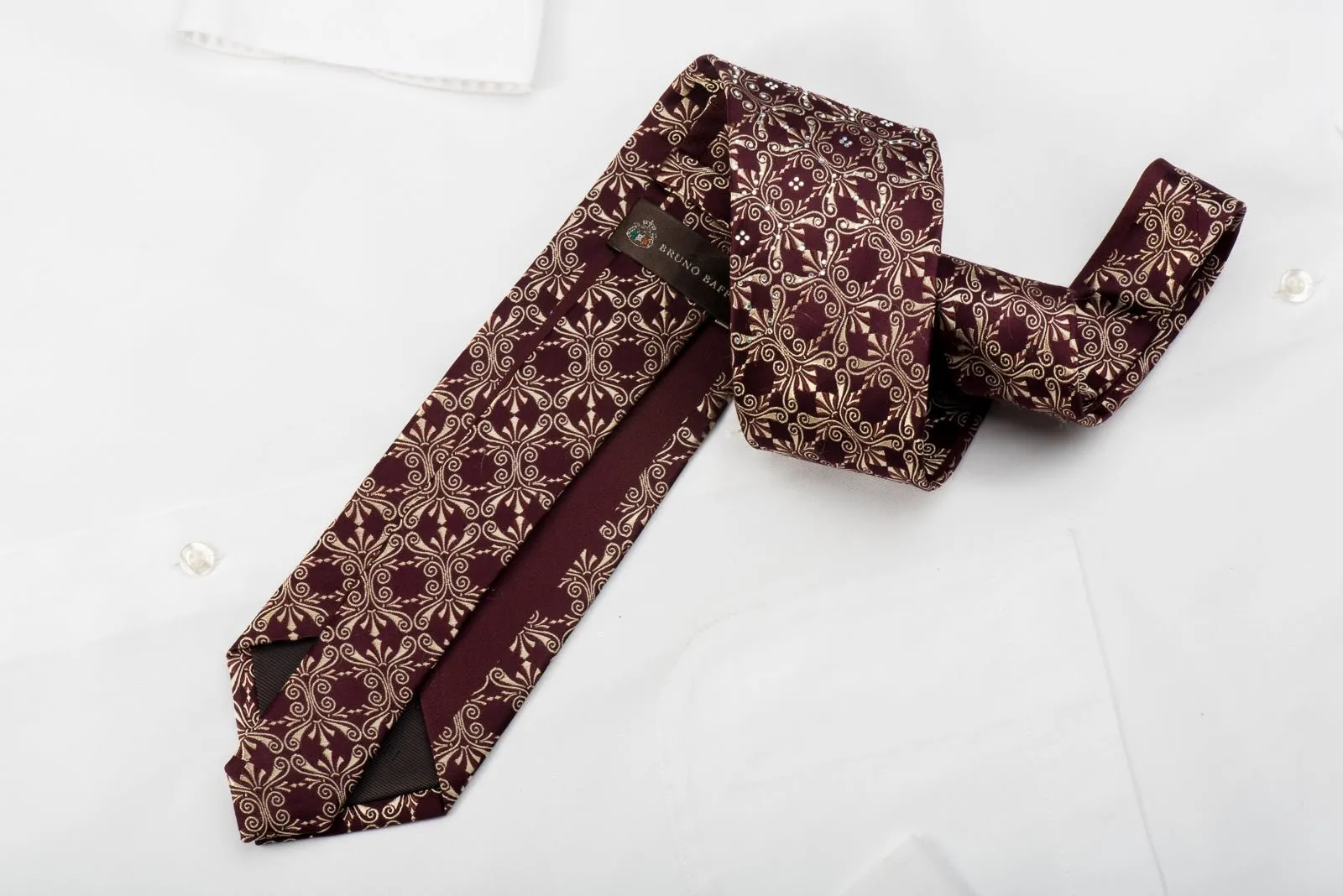 Golden Cartouche On Burgundy Crystal Tie Sparkling With Rhinestones