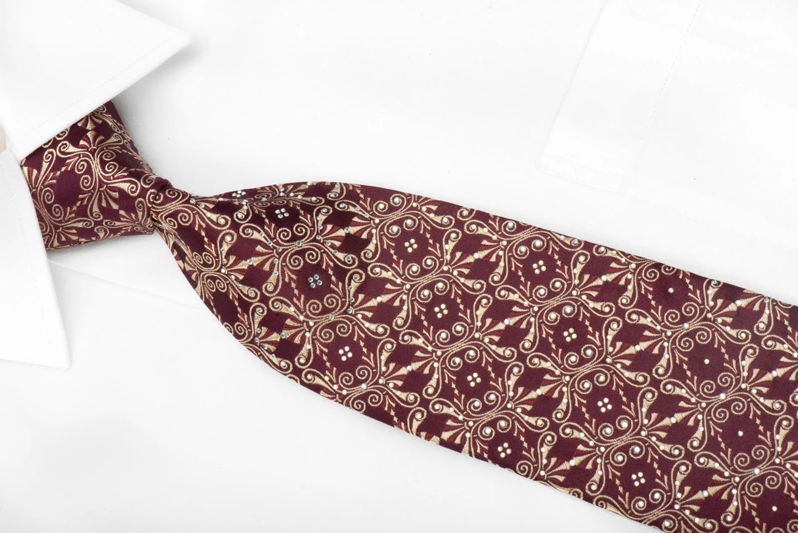 Golden Cartouche On Burgundy Crystal Tie Sparkling With Rhinestones