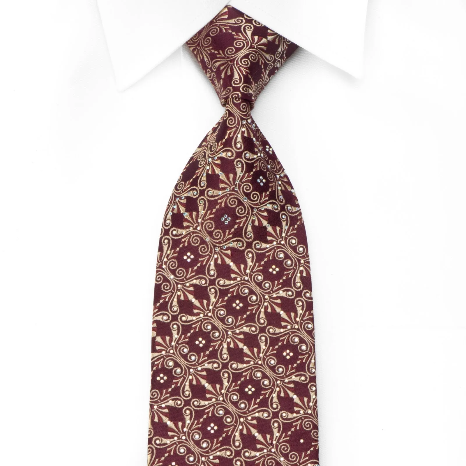 Golden Cartouche On Burgundy Crystal Tie Sparkling With Rhinestones