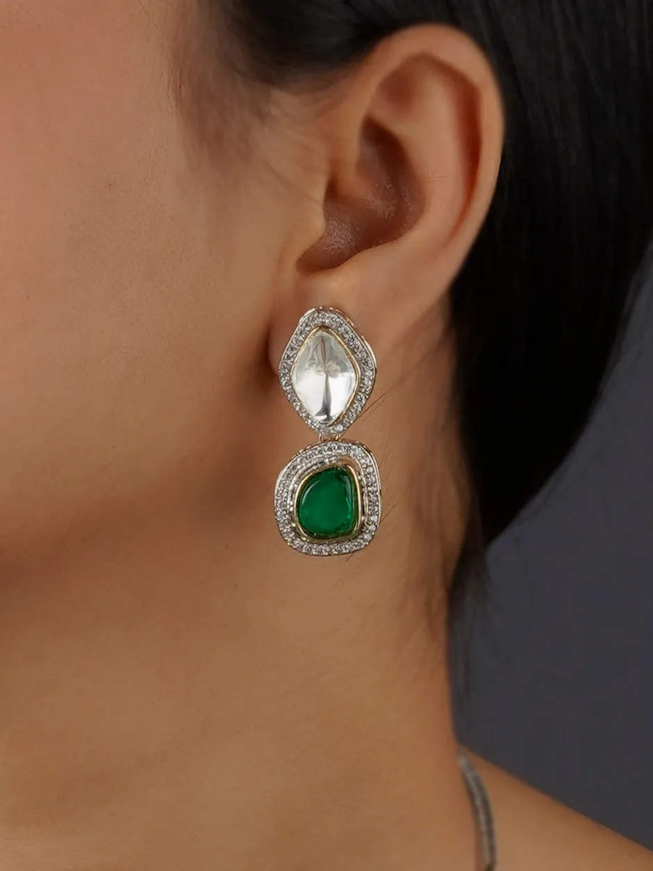Green Color Faux Polki Necklace Set - PK-S10GR