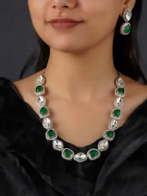 Green Color Faux Polki Necklace Set - PK-S10GR