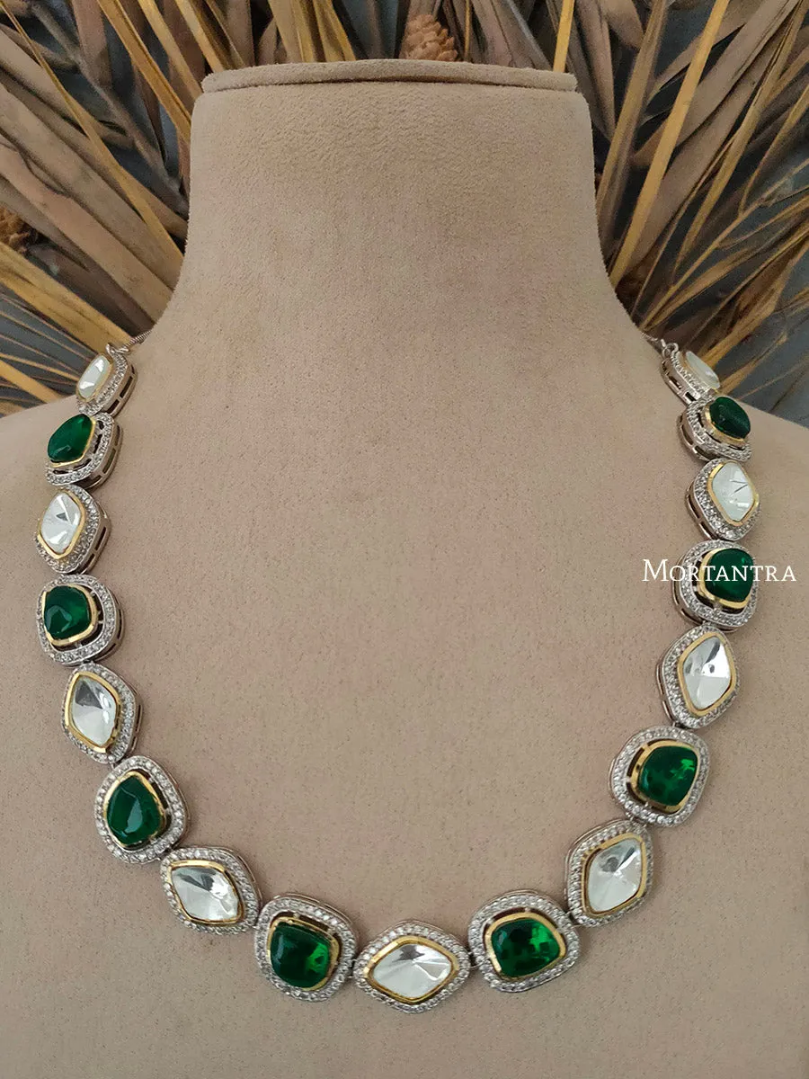 Green Color Faux Polki Necklace Set - PK-S10GR
