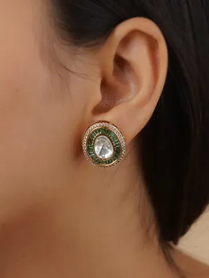 Green Color Gold Plated Faux Polki Earrings - PK-E70GR