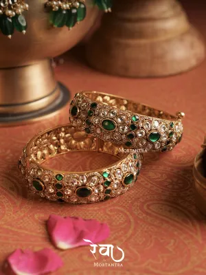 Green Color Gold Plated Jadau Kundan Bangles - MO-B1WGR