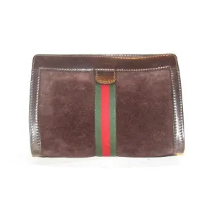Gucci Vintage Accessory Collection Pursesdesigner Purses Brown Suede And Leather Clutch