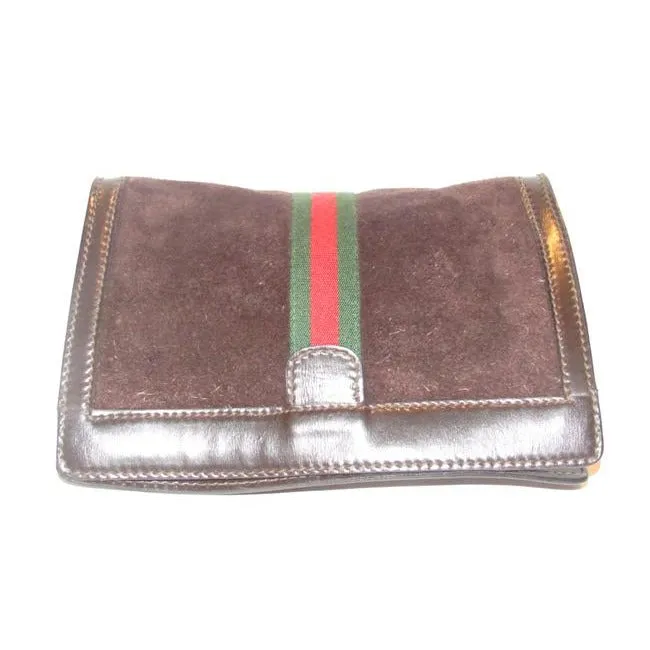 Gucci Vintage Accessory Collection Pursesdesigner Purses Brown Suede And Leather Clutch