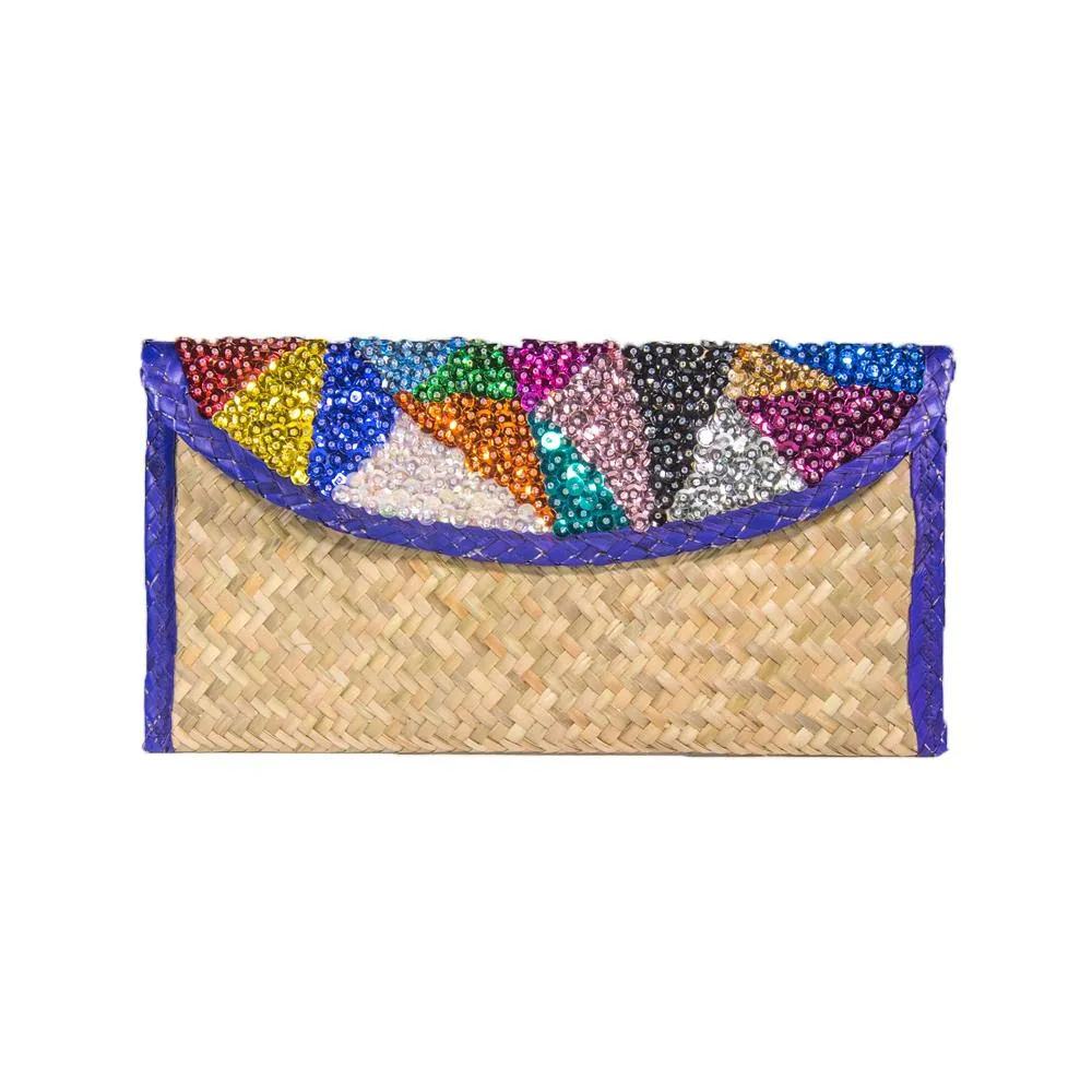 Handmade Small Bag With Colorful Sequin. Embroidery Triangles , Purple