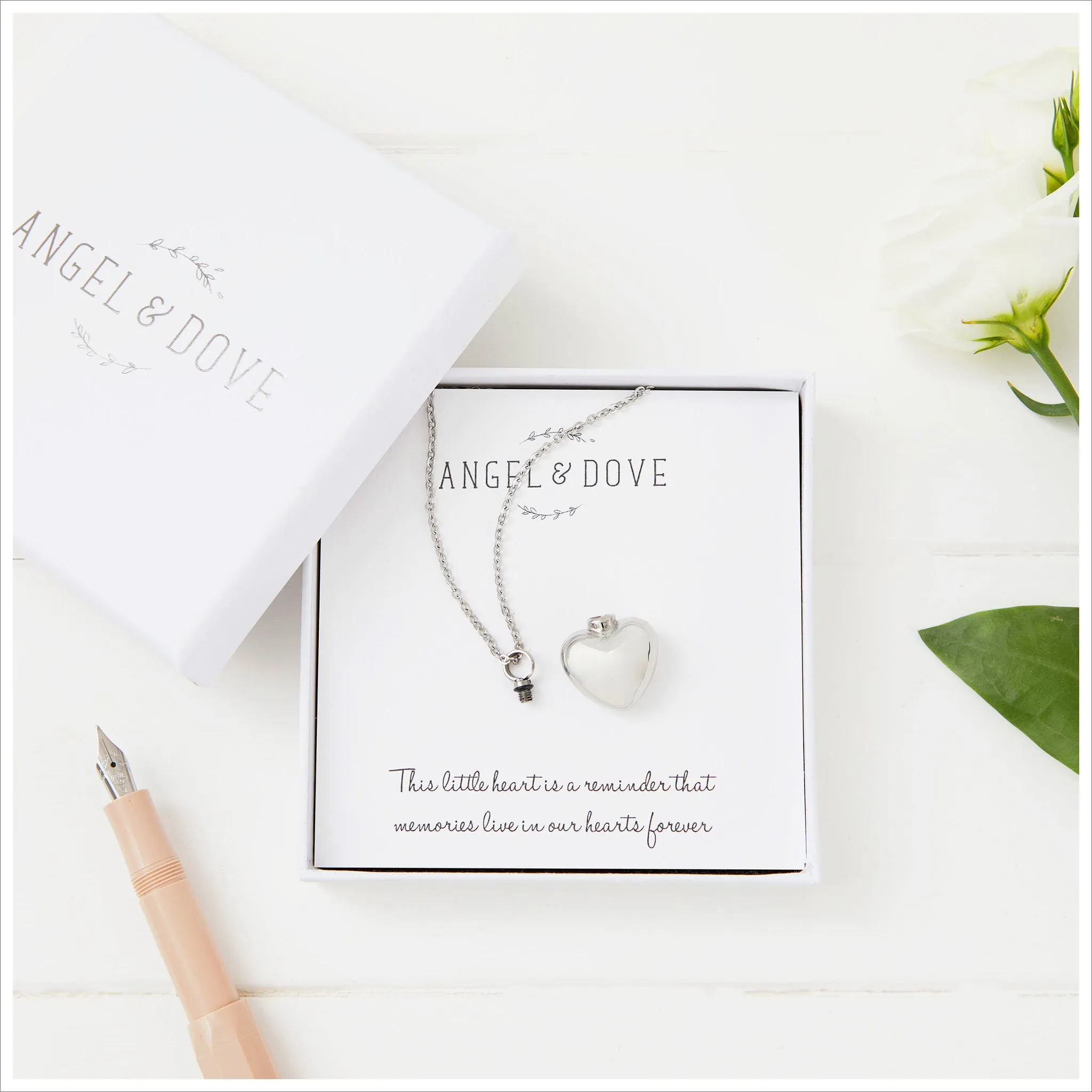Heart Cremation Ashes Necklace Sympathy Gift with Luxury Gift Bag & Card