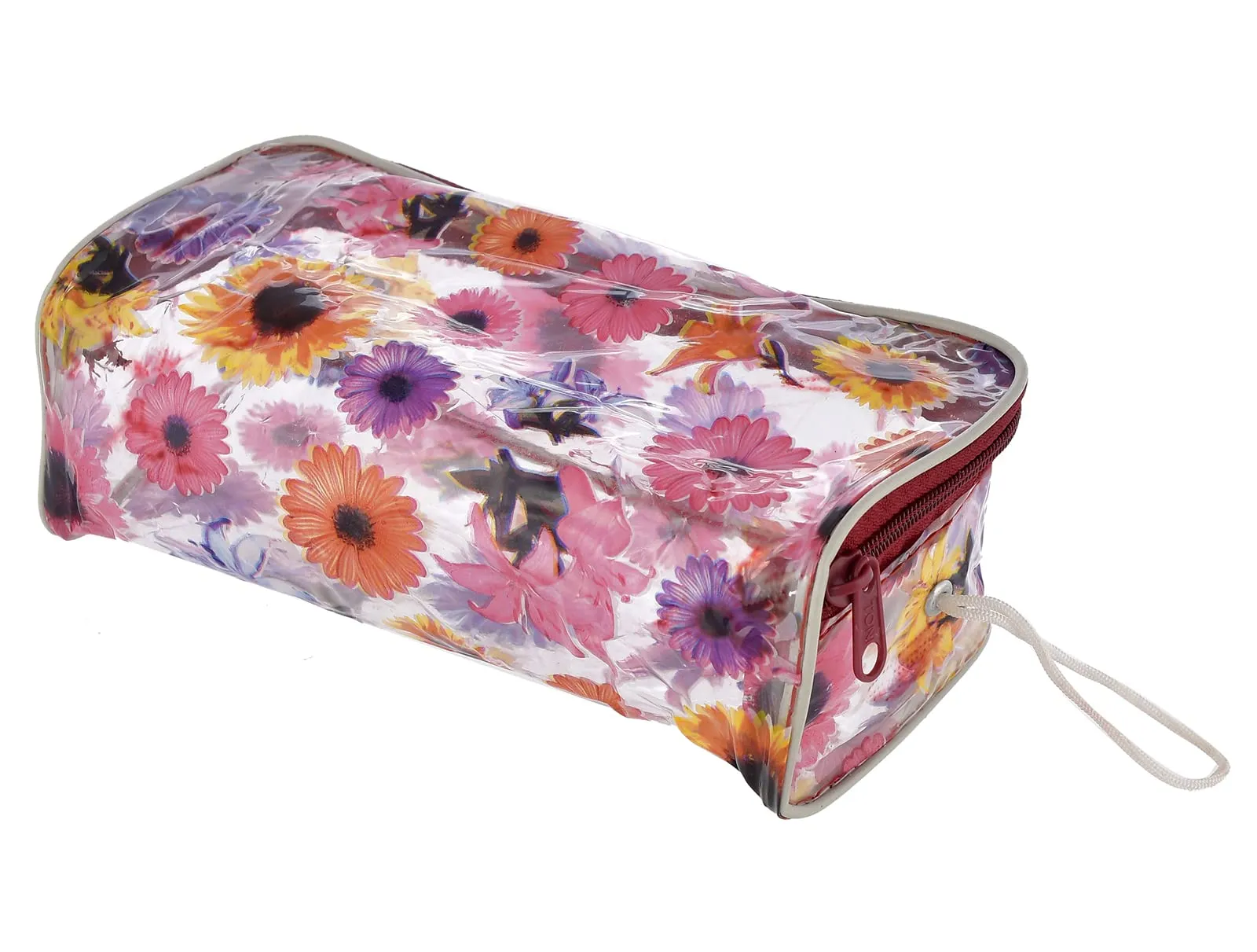Heart Home Flower Printed Tranasparent PVC Makeup Organizing Bag, Travel Toiletry Pouch With Carrying Strip- Pack of 4 (Multicolor)-44HH0602
