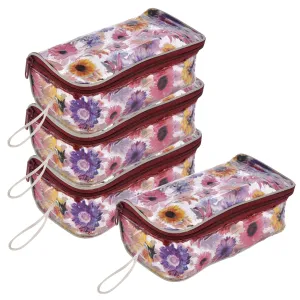 Heart Home Flower Printed Tranasparent PVC Makeup Organizing Bag, Travel Toiletry Pouch With Carrying Strip- Pack of 4 (Multicolor)-44HH0602