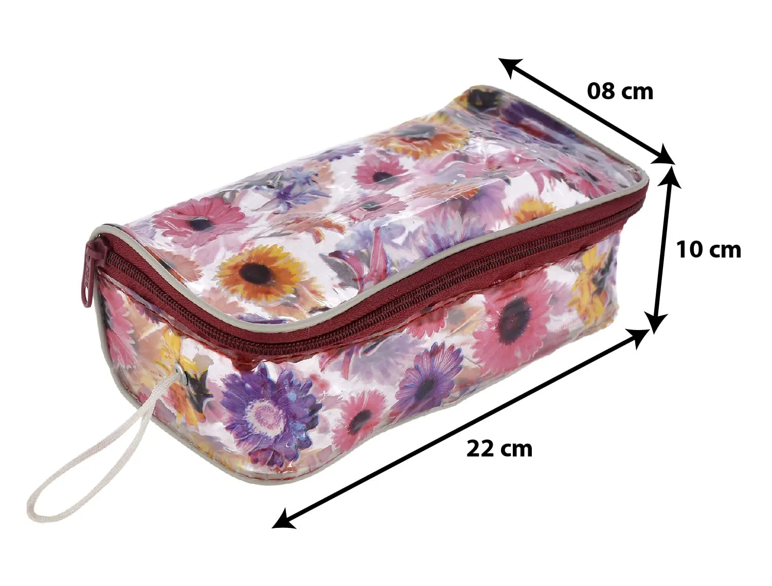 Heart Home Flower Printed Tranasparent PVC Makeup Organizing Bag, Travel Toiletry Pouch With Carrying Strip- Pack of 4 (Multicolor)-44HH0602