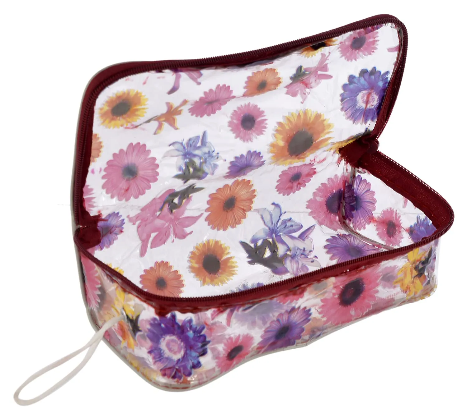 Heart Home Flower Printed Tranasparent PVC Makeup Organizing Bag, Travel Toiletry Pouch With Carrying Strip- Pack of 4 (Multicolor)-44HH0602