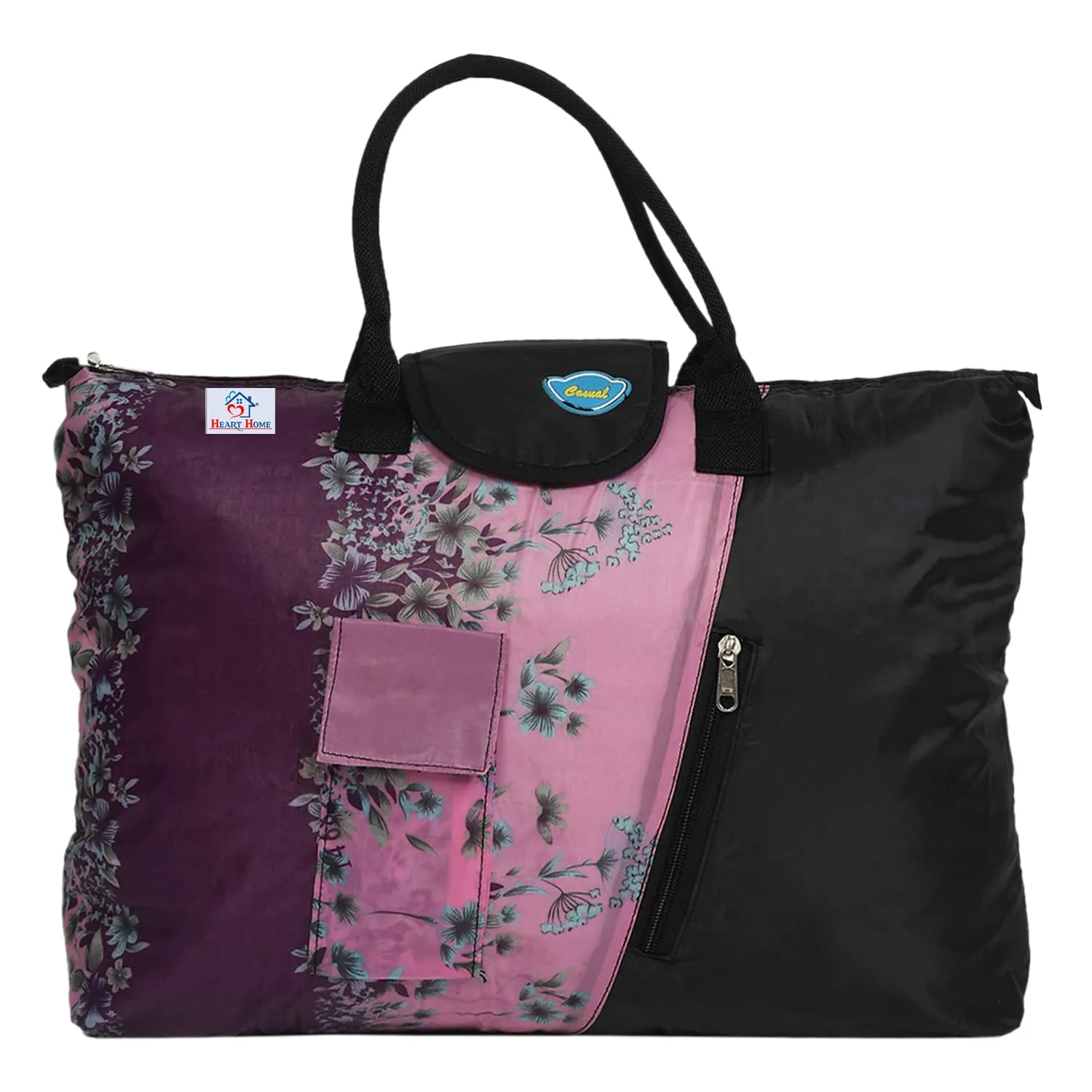 Heart Home Parachute Floral Print Shoulder Bag/Shopping Bag for Home & Travling with Handle (Pink) 54HH4194.